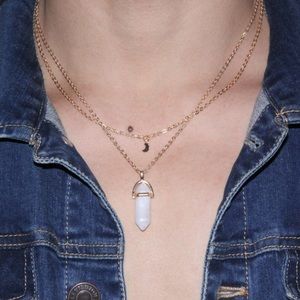2 Pc Beautiful Moon and Crystal Necklace Set